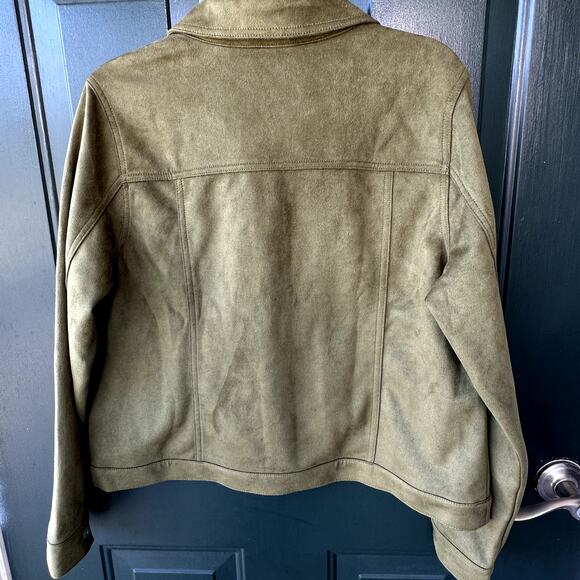 NWT Denim & Co. QVC Classic Faux Suede Jacket in jungle Olive Sz M Fall Autumn - Picture 4 of 9